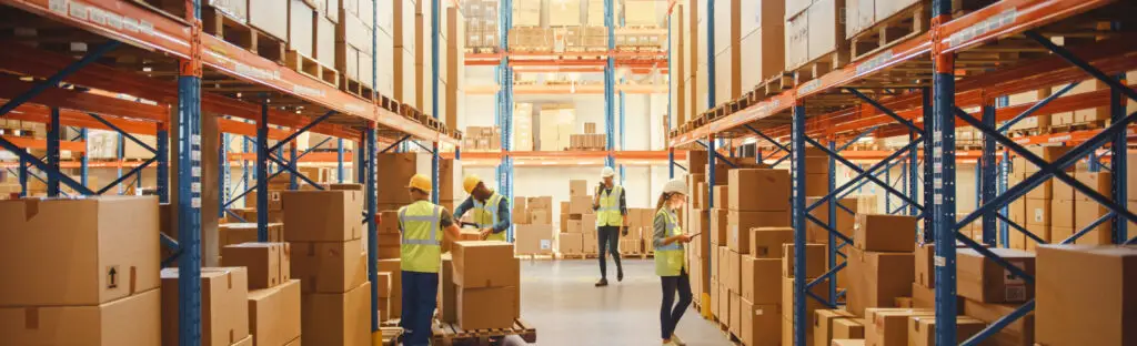 Workers sorting parcels for BIRDS bulk import UK customs clearance.
